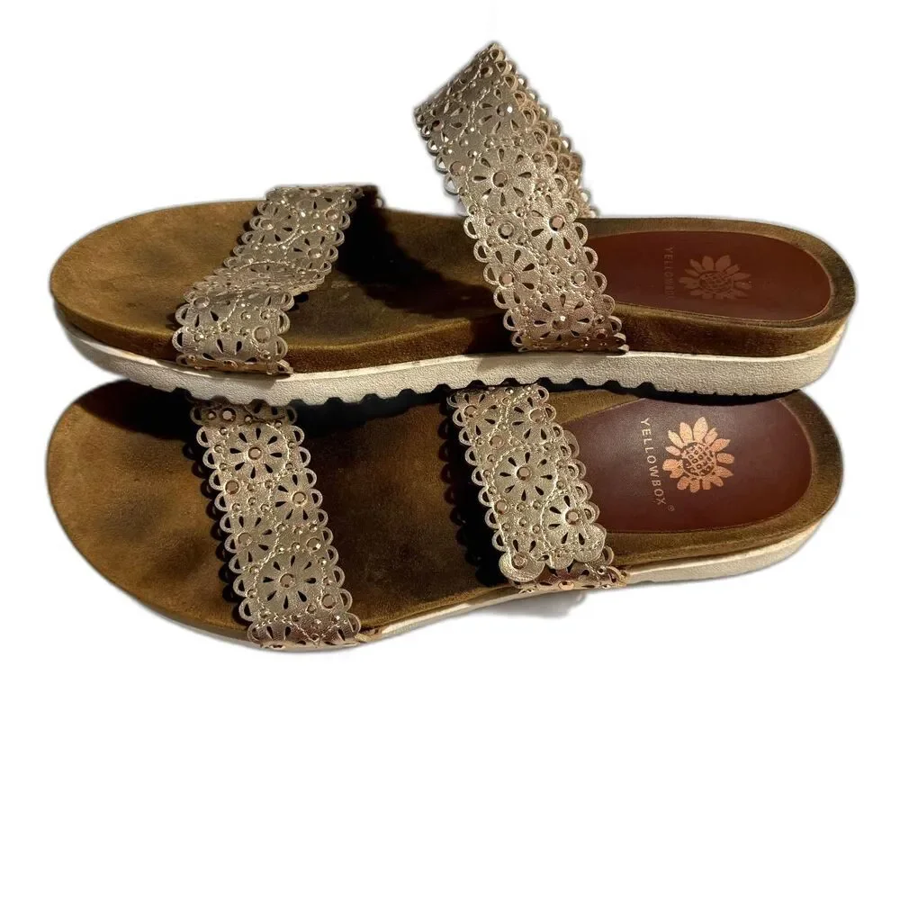 Yellow Box Sandal Mahala Flat Rosegold Comfort Strappy Adjustable Women sz 8.5 - Picture 1 of 11